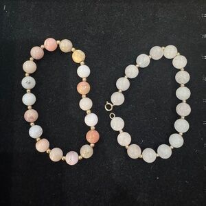 Two 14k gold Natural Pink Opal and Pink Jade beaded bracelets